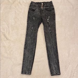 Black distressed high waisted skinny jeans